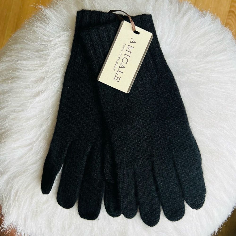 AMICALE Cashmere Touch Screen Tech Knit Gloves, Luxurious, 100%, Black, NWT‎